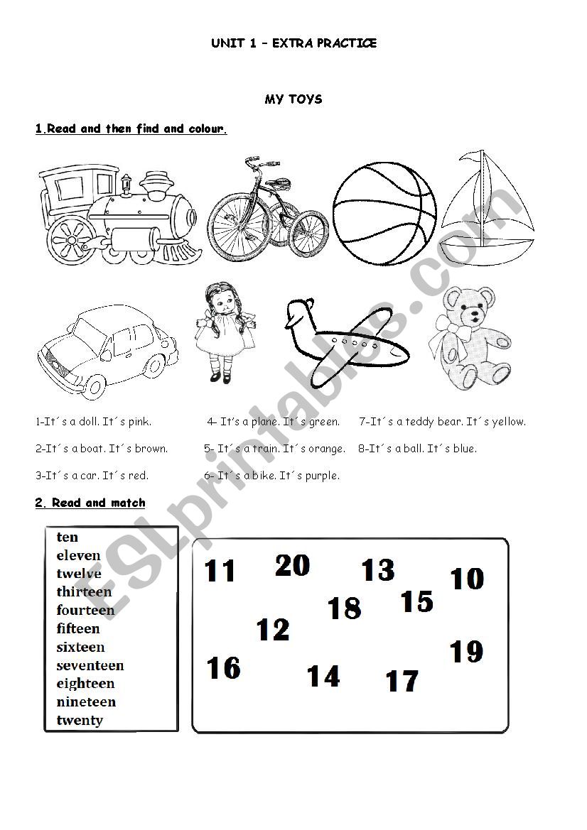 my toys and numbers 10-20 worksheet