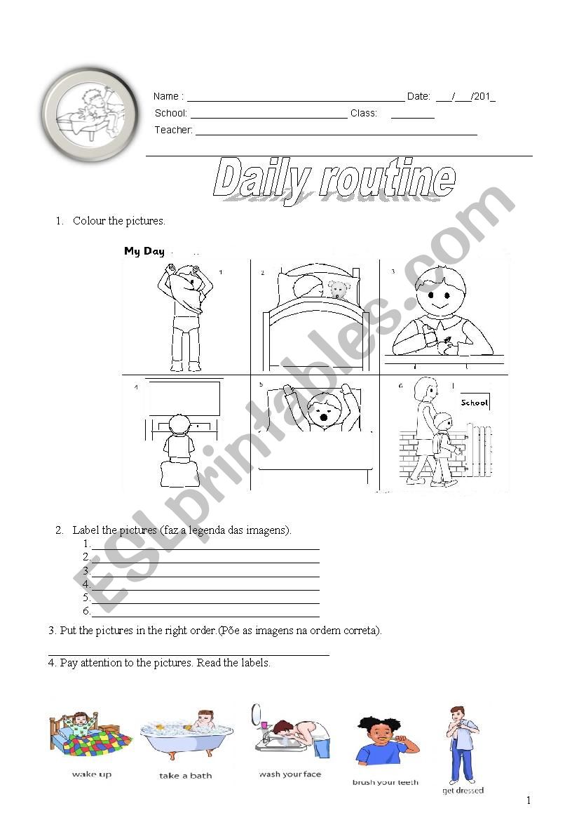 Daily routine worksheet