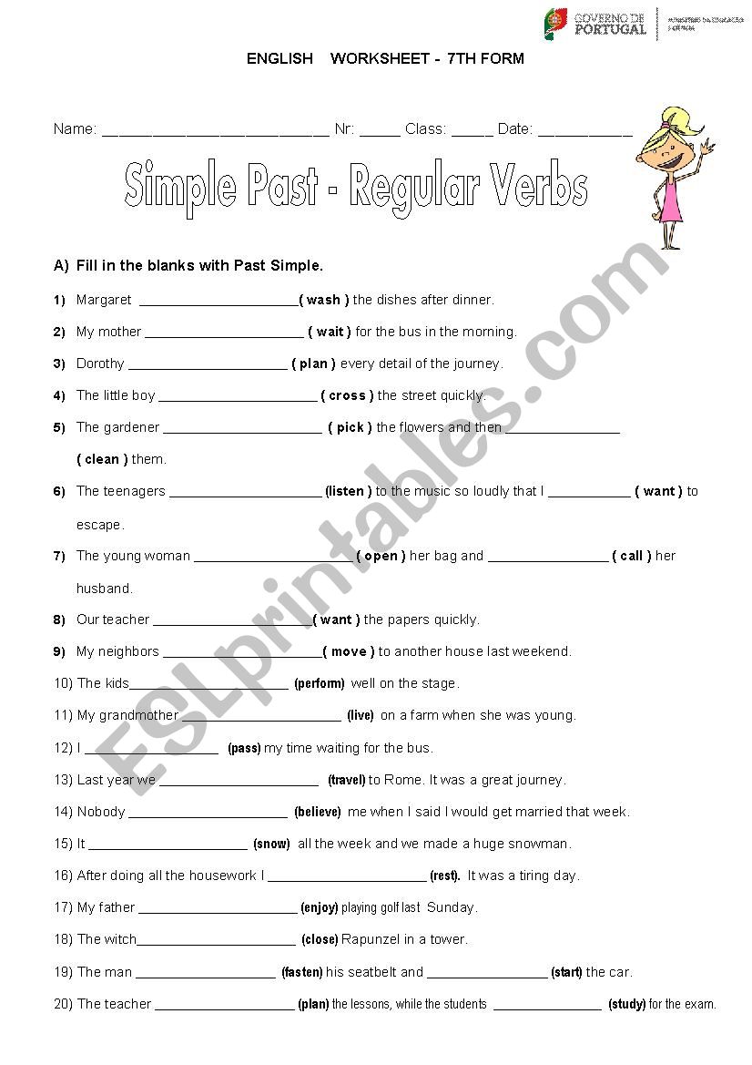 Simple past regular verbs worksheet