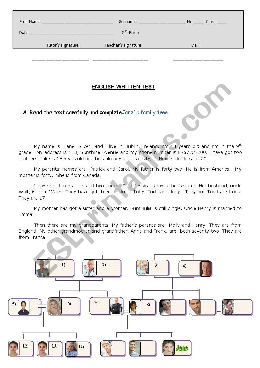 family worksheet