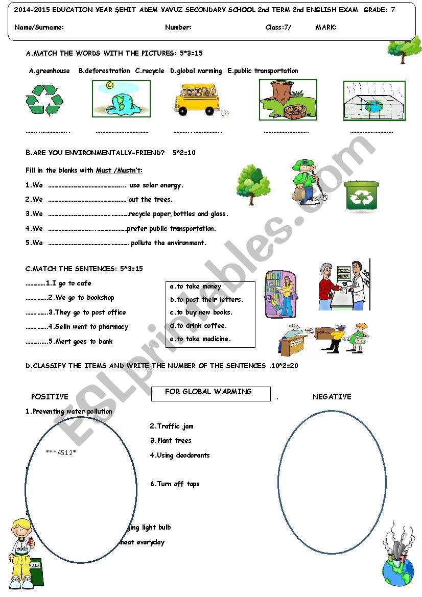 7th grade second exam for TURKISH Students