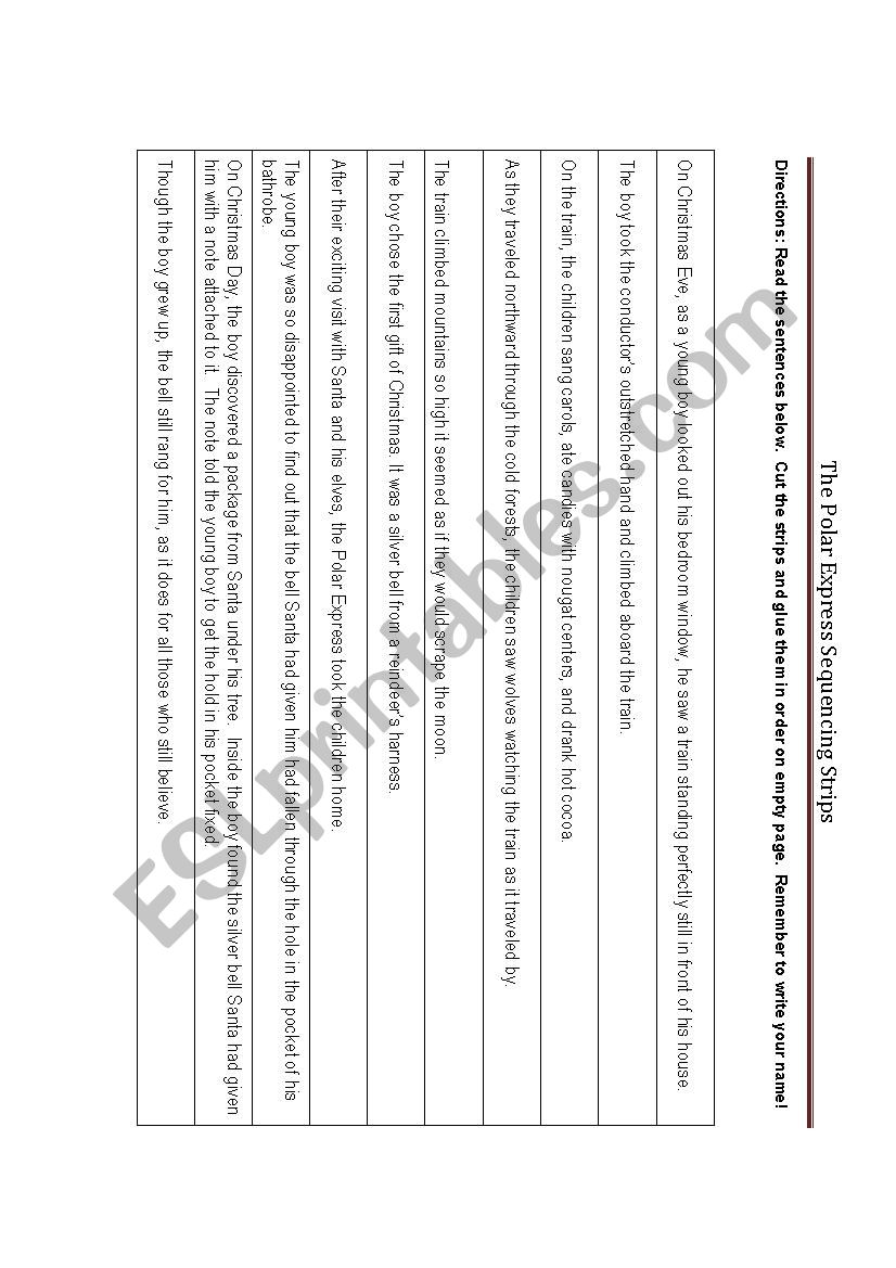 The polar express sequence worksheet