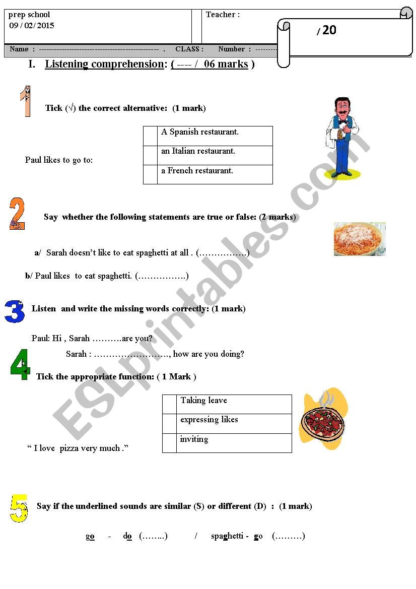 2nd term test 7th form worksheet