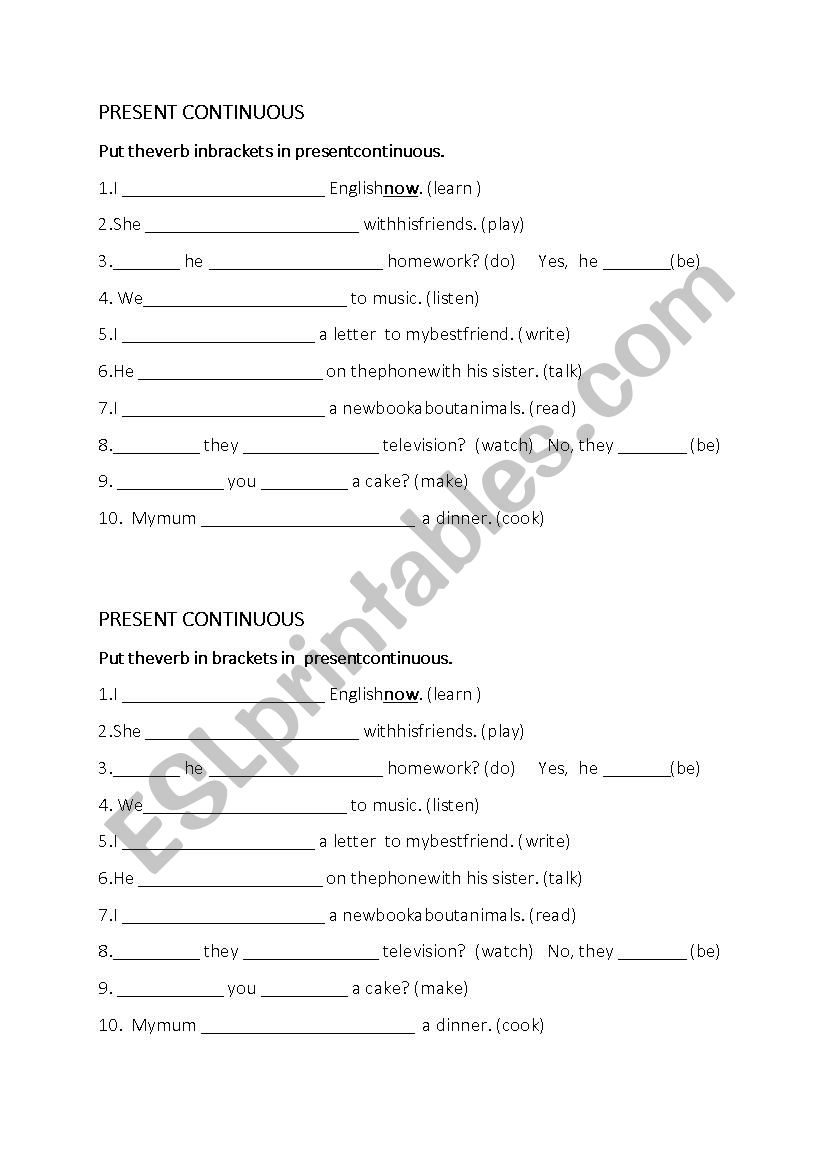 Present Continuous worksheet