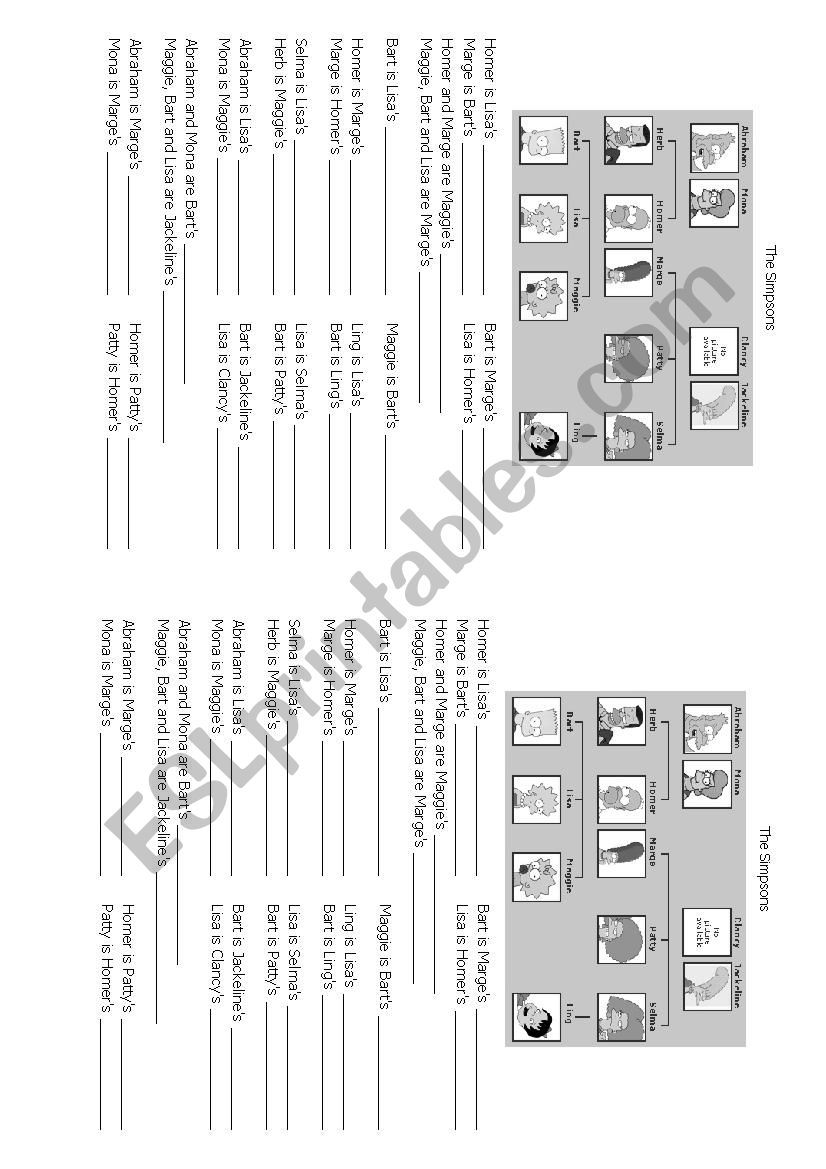 Simpsons Family Vocabulary worksheet