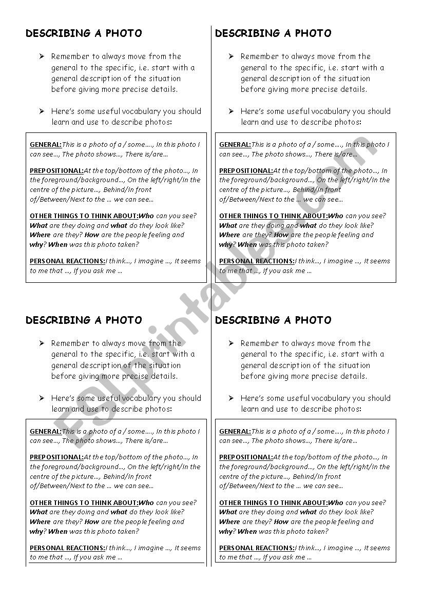 Picture Description worksheet