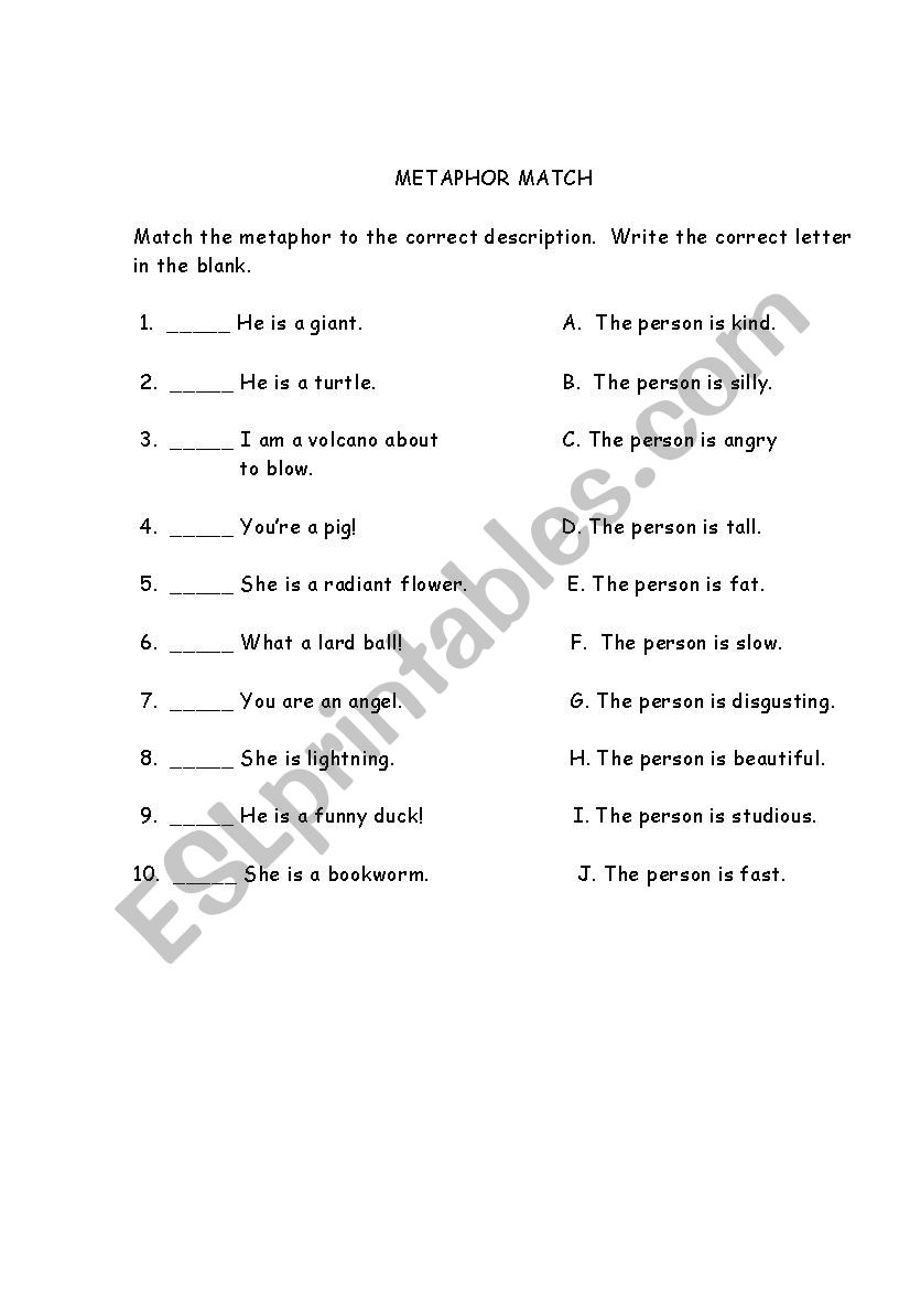 Metaphor Match worksheet