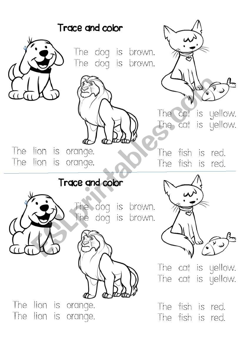 Trace and color the animals worksheet