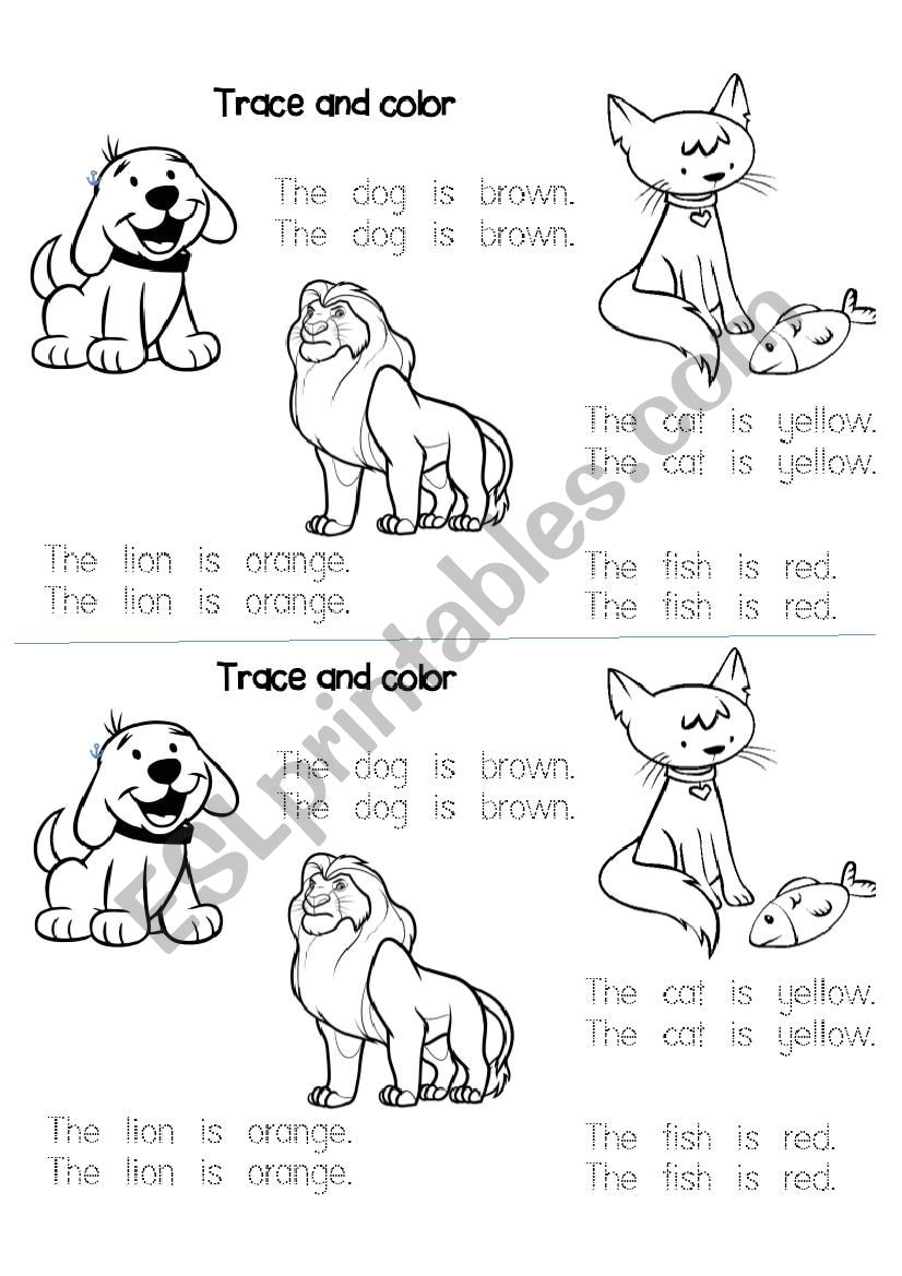 Trace and color the animals worksheet