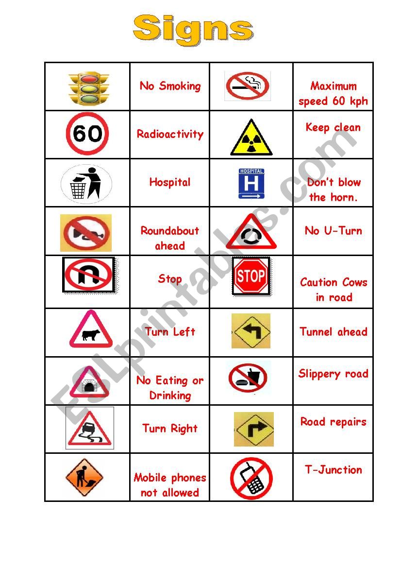 Signs Domino worksheet