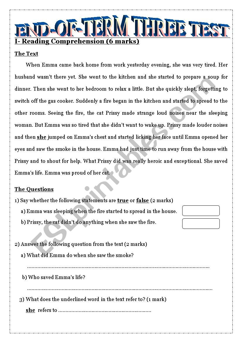 end-of term3 test worksheet