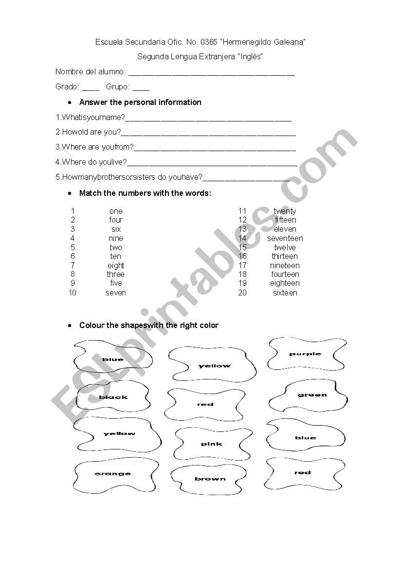 Exam worksheet