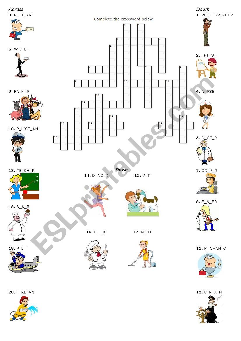 Jobs Crossword worksheet