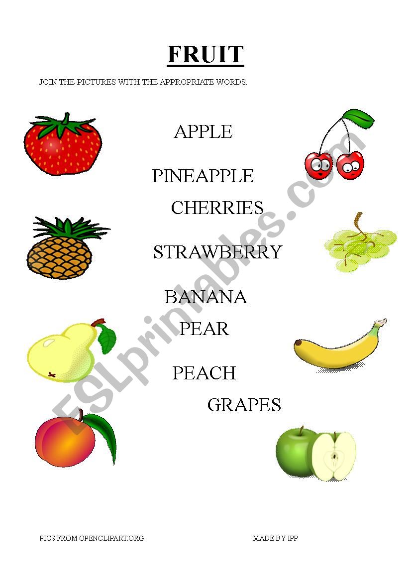 Fruit - matching exercise worksheet