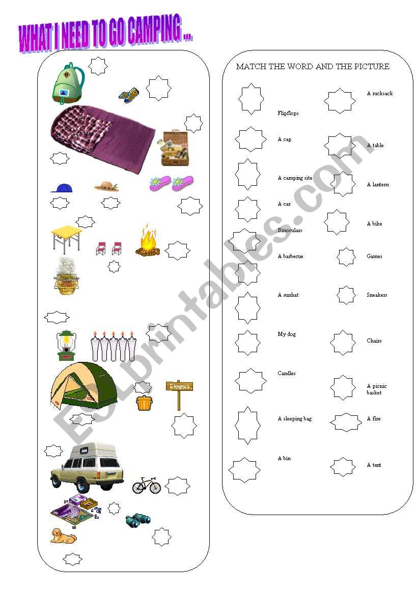 WHAT I NEED TO GO CAMPING worksheet