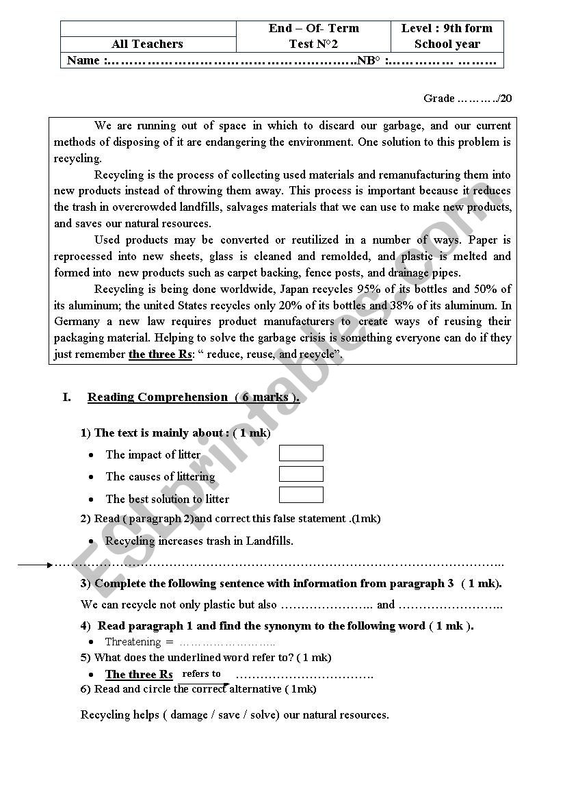 end term test n2 worksheet