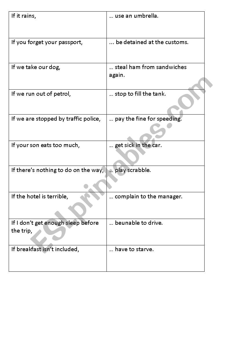 Conditionals Sentence Halves worksheet