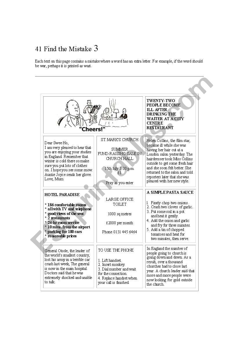 Find The Mistake worksheet