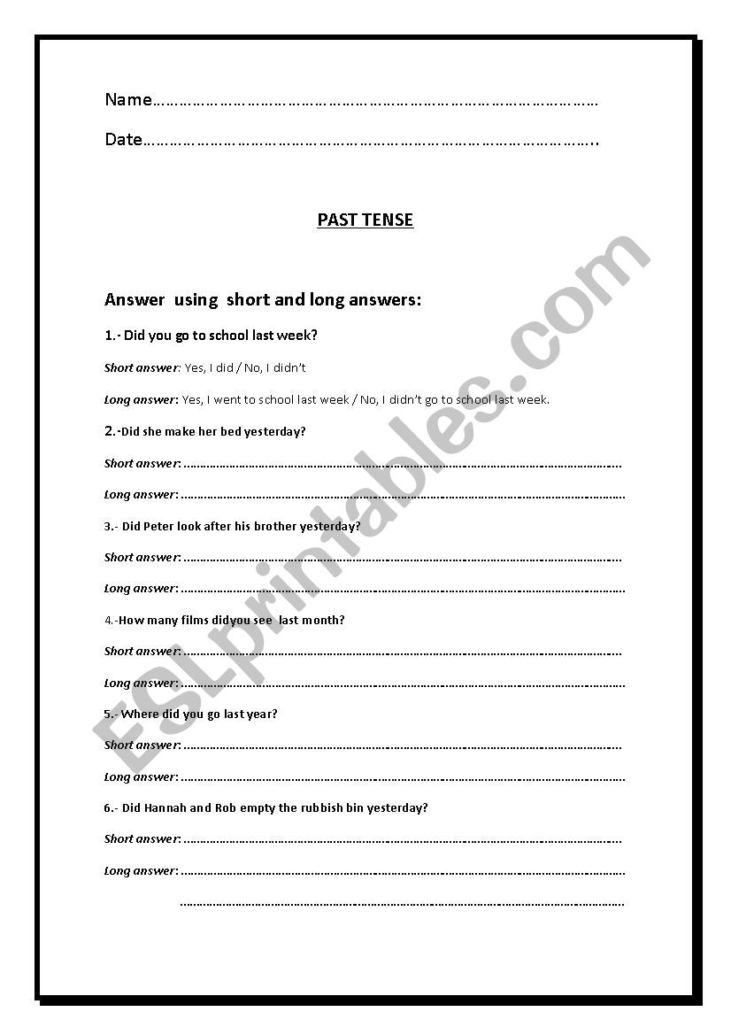 Past tense worksheet