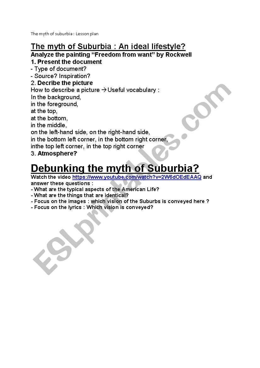 Myth of suburbia worksheet