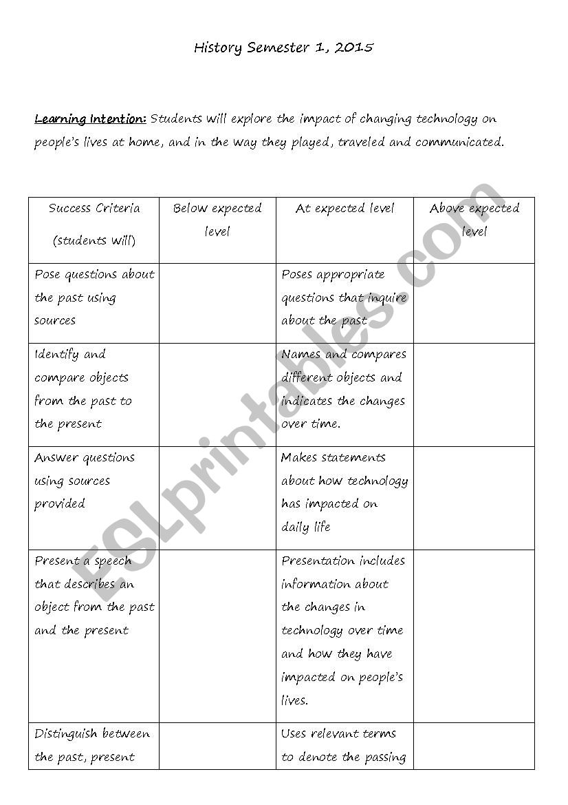 criteria worksheet