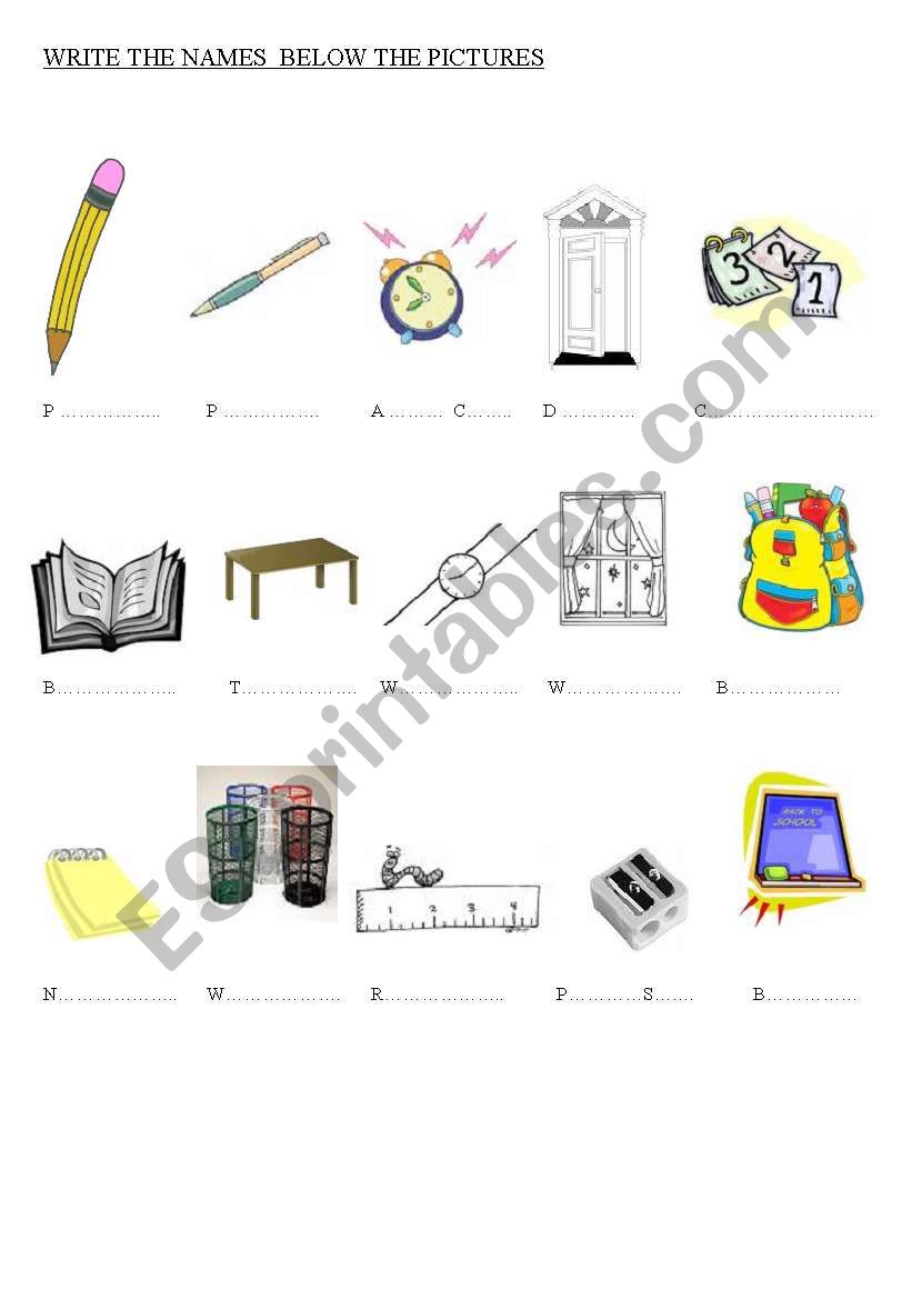 CLASSROOM OBJECTS worksheet