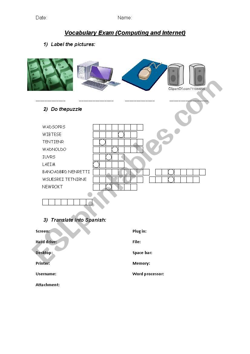 Internet and computing vocabulary