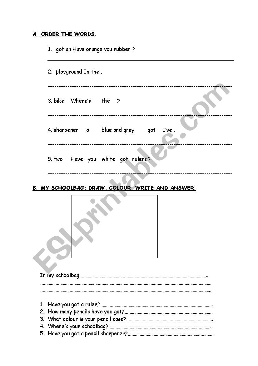 school objects revision worksheet