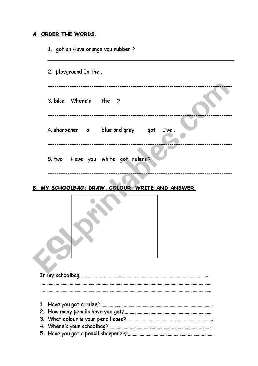 school objects revision worksheet