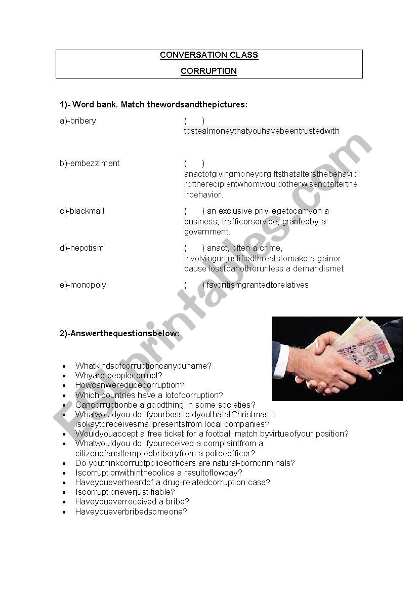 Conversation Class Corruption worksheet