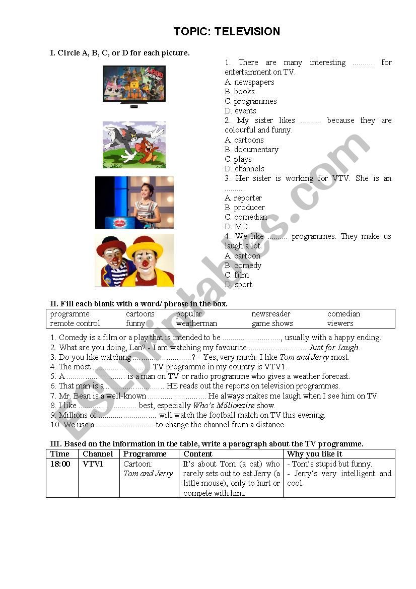 Vocabulary: Television worksheet