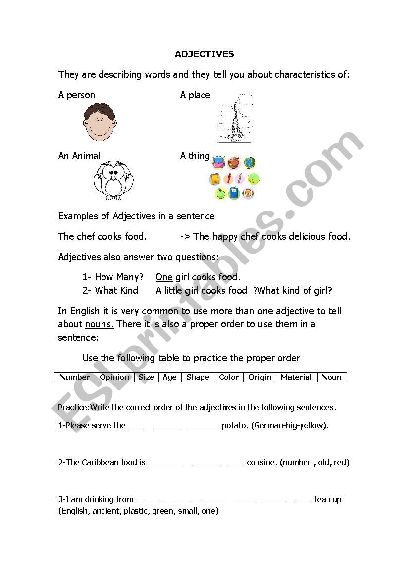 Adjectives basics worksheet