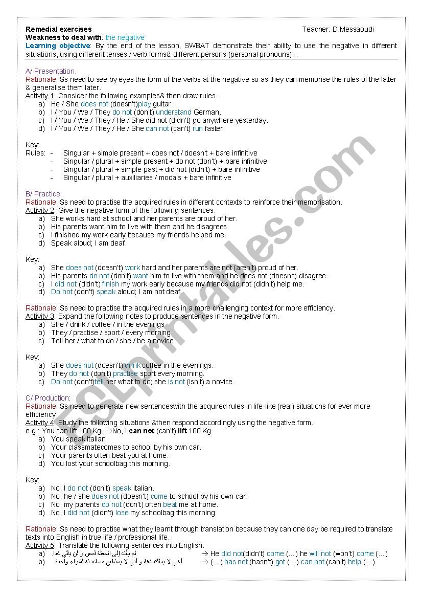 Remedial Exercise - Area of Weakness: The Negative