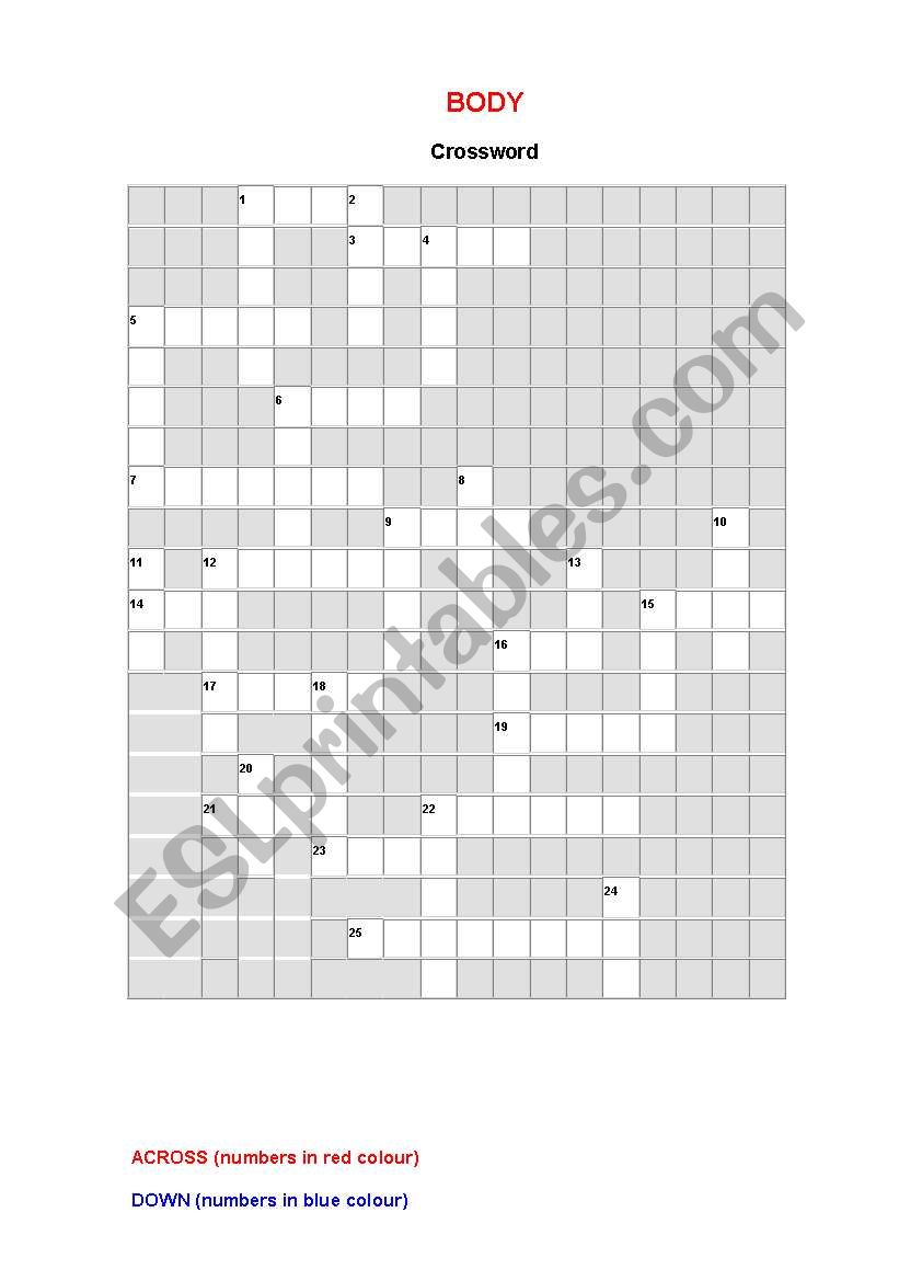 Crossword Body (part 1) worksheet