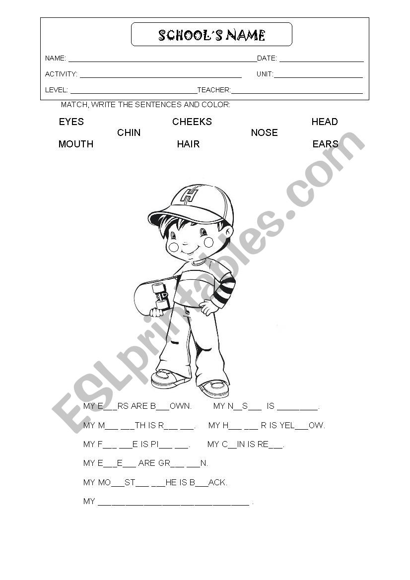 PARTS OF THE FACE worksheet