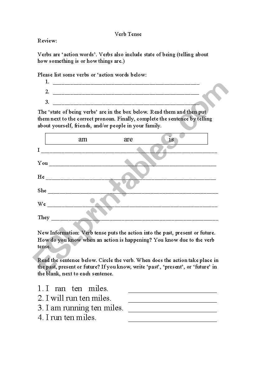 Verb Tenses worksheet
