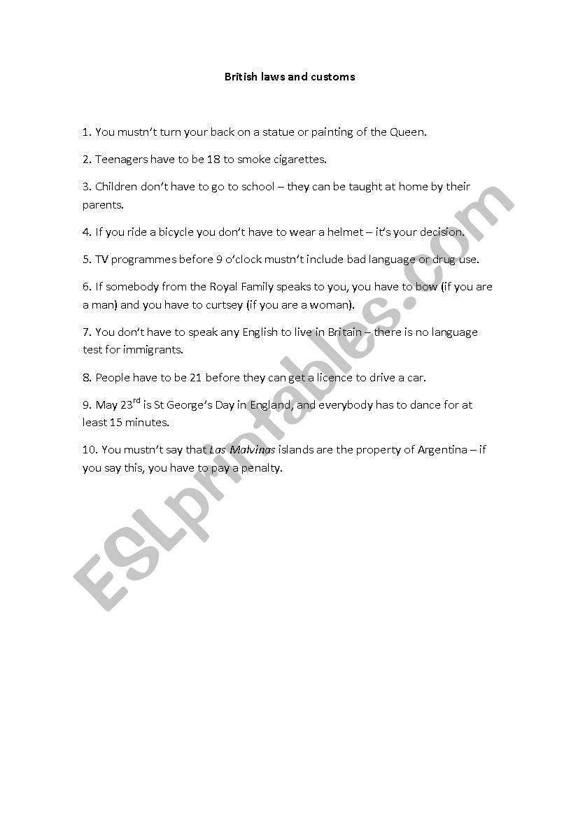 Modals for Obligations worksheet