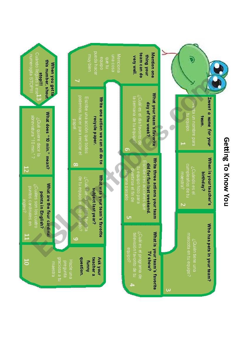 Getting To Know You worksheet