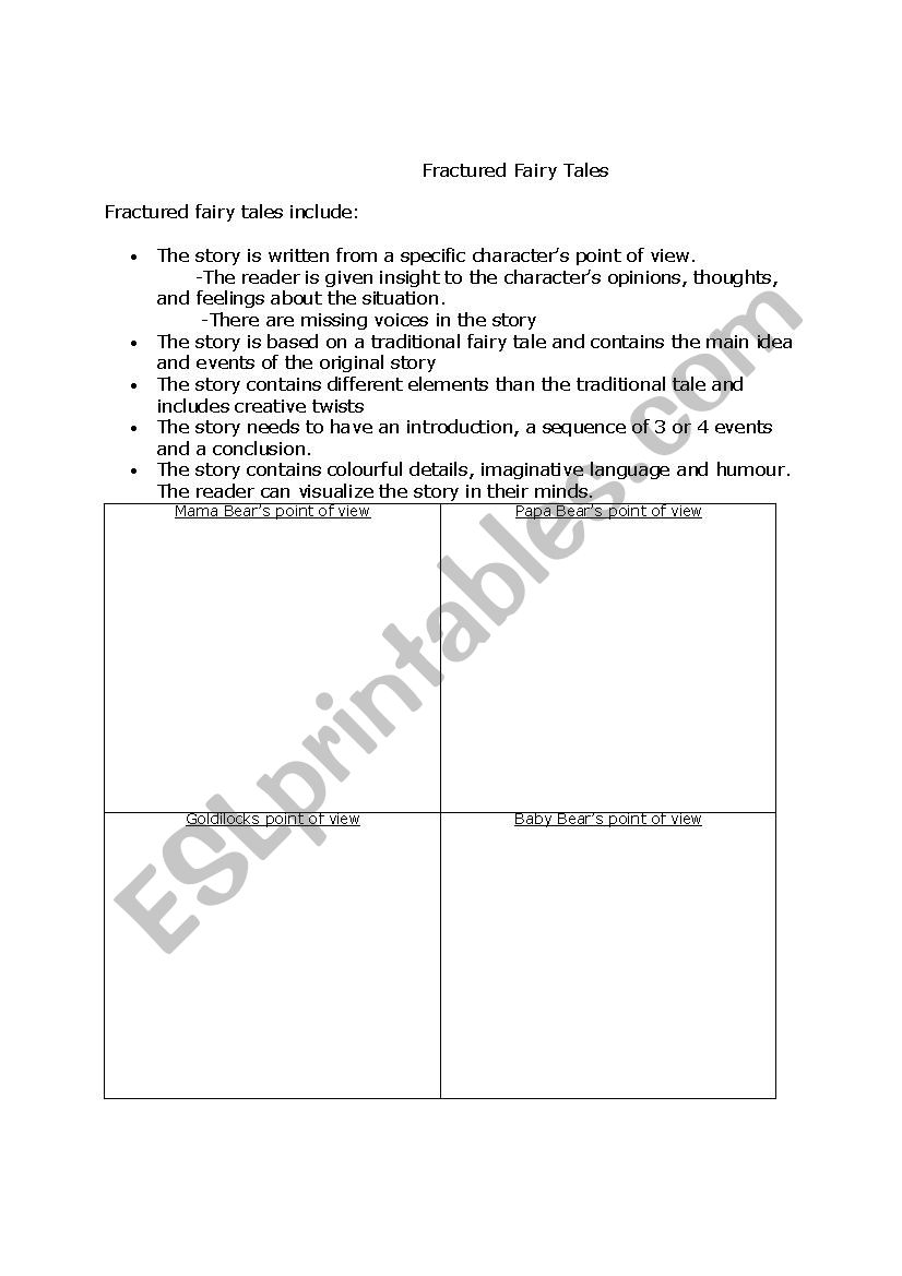 Fractured fairy tale  worksheet