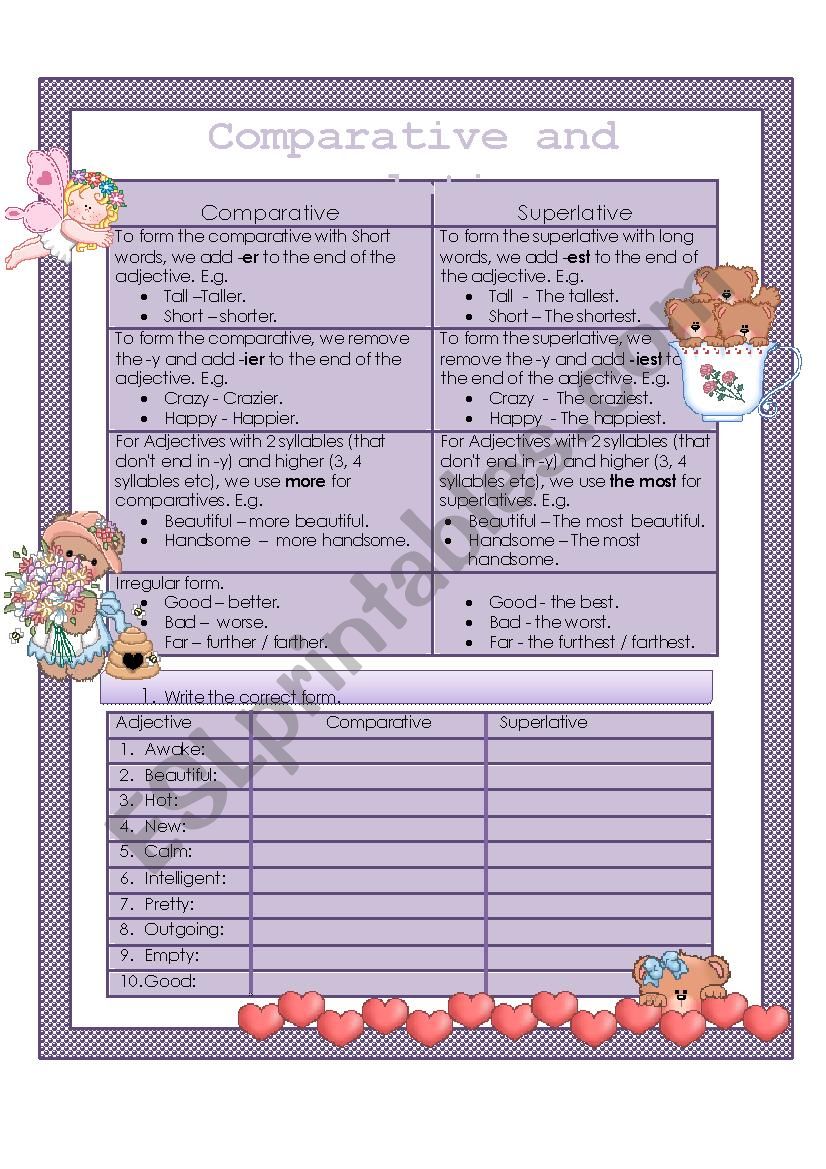 Comparative and superlative worksheet