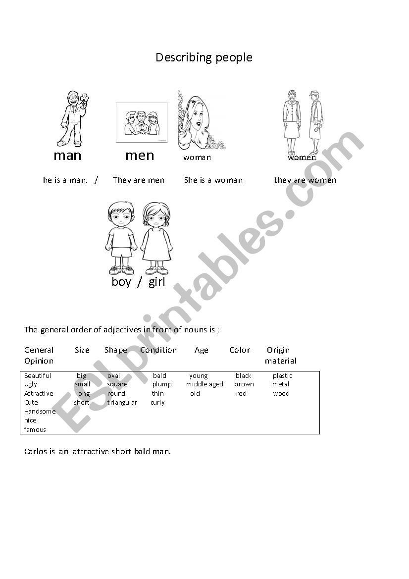 Describing people worksheet