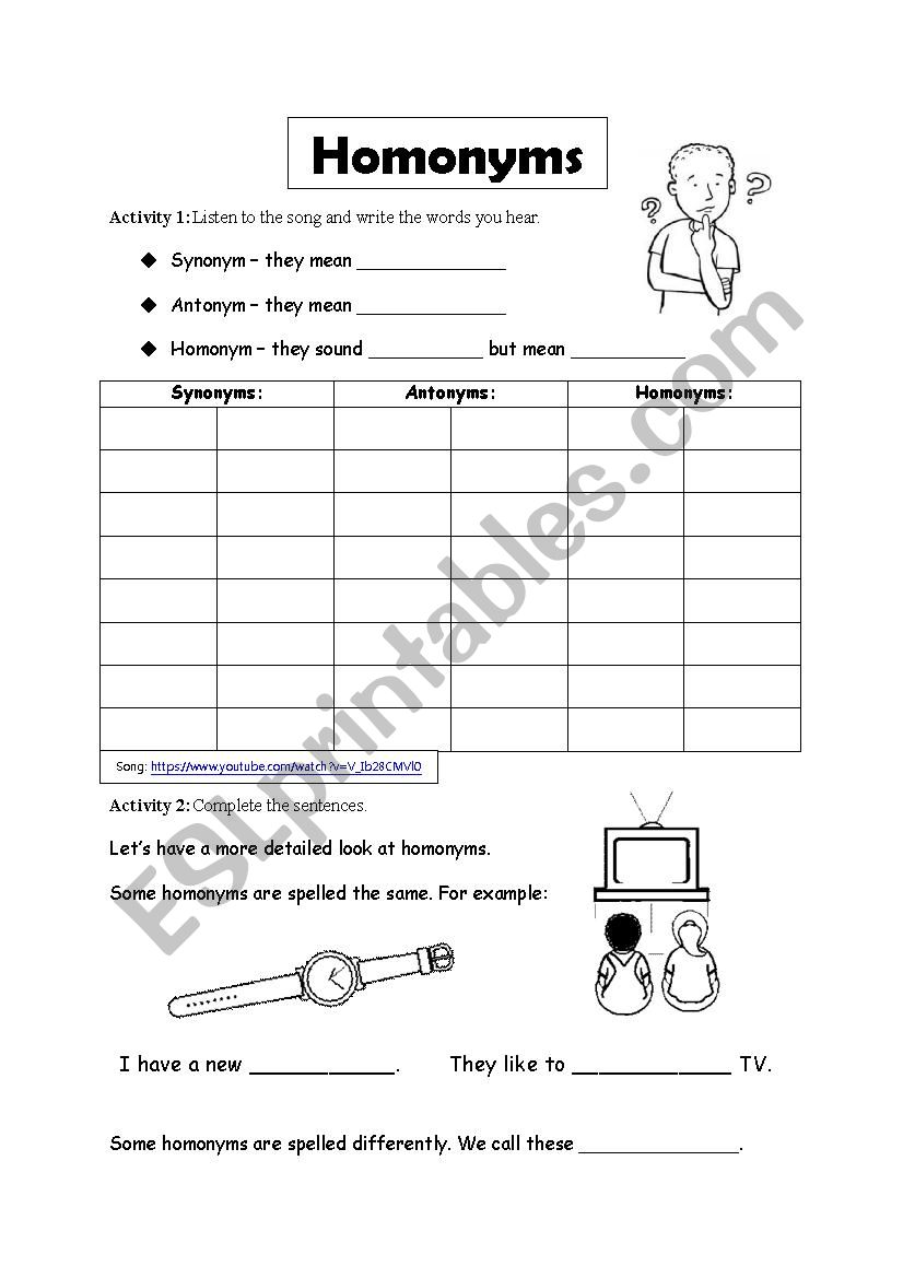 Homonyms and Homophones worksheet