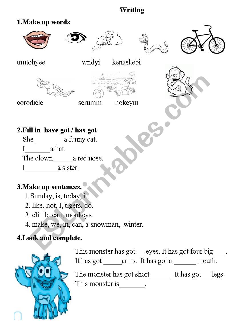 Writing Test worksheet