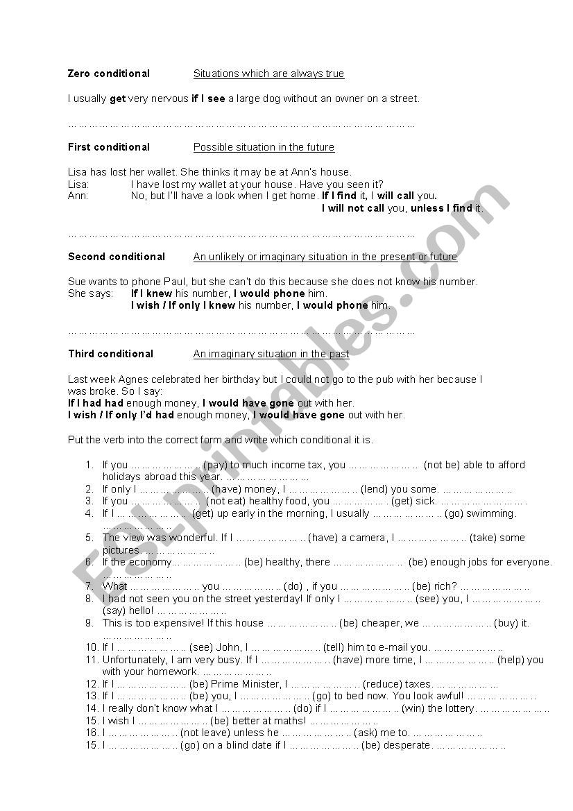 Conditionals 0,1 and 2 with excercises