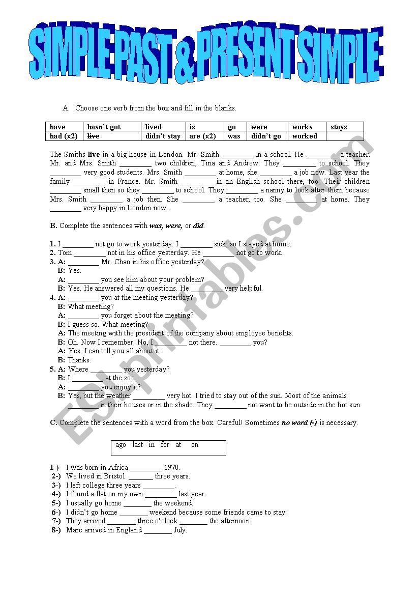 SIMPLE PRESENT&SIMPLE PAST worksheet