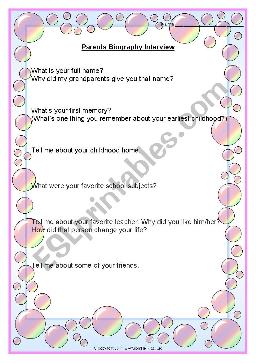 Interview Questions for parents to write a Biography