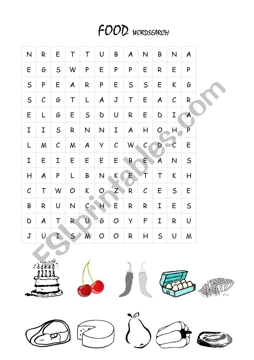 FOOD wordsearch worksheet