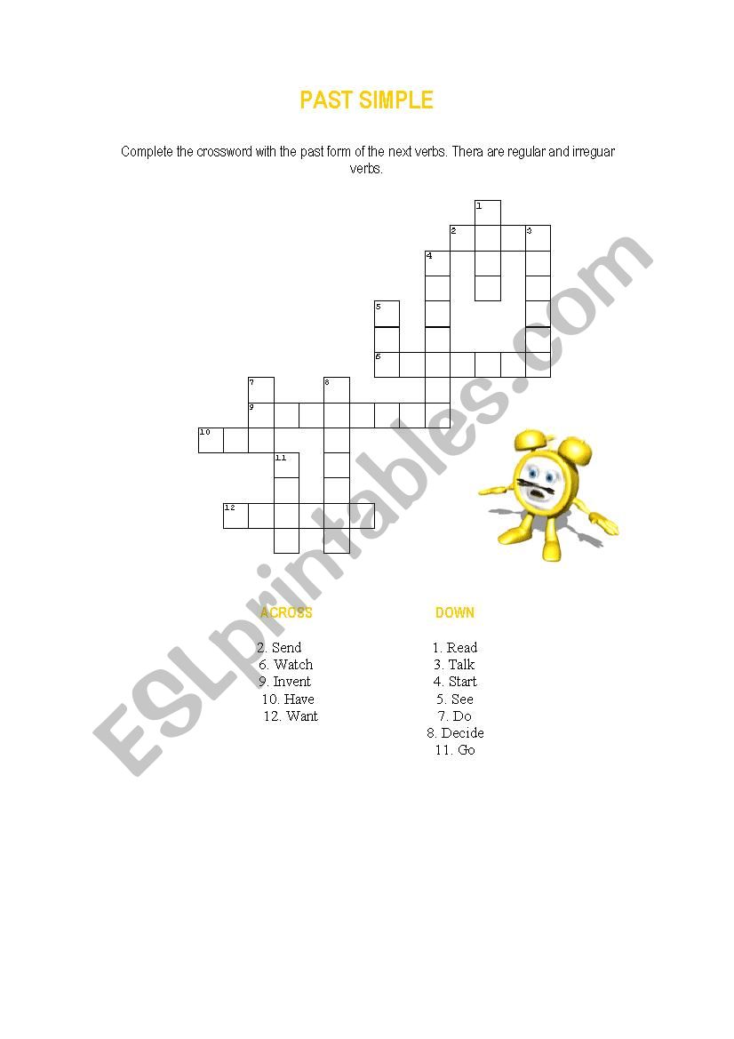 Past Simple Crossword worksheet