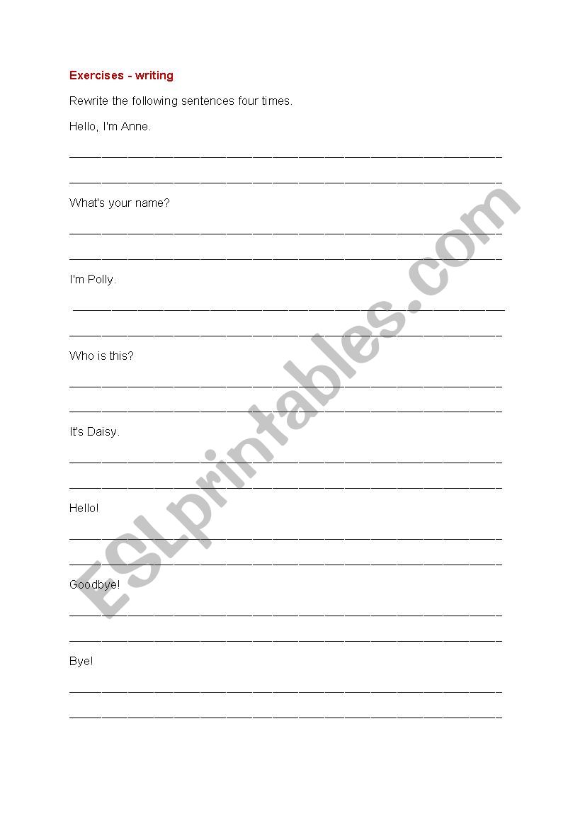 Writing exercises worksheet