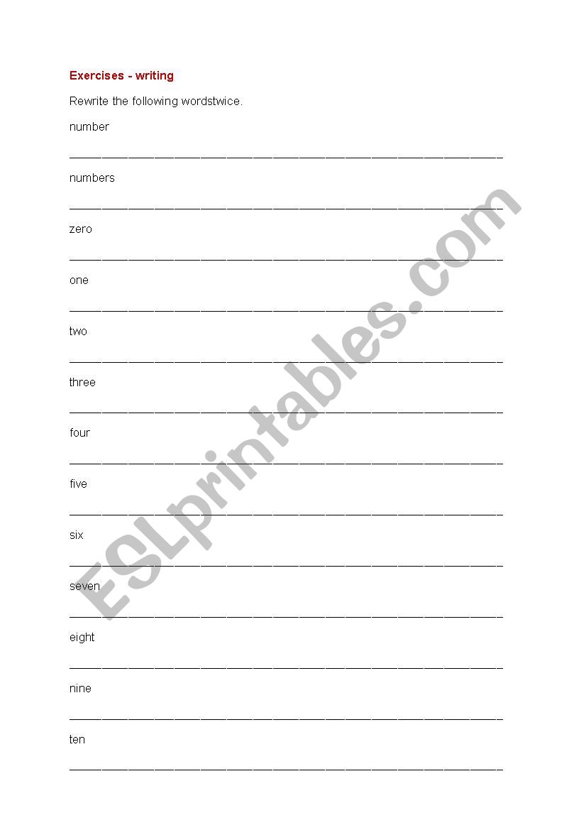 Exersise - numbers worksheet